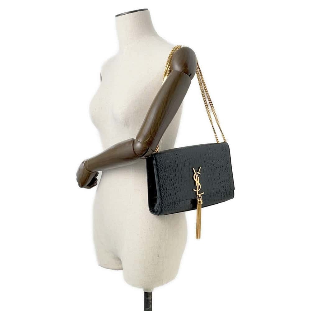 Saint Laurent Paris Chain Shoulder Bag Embossed Leather Tassel Black - Picture 4 of 11